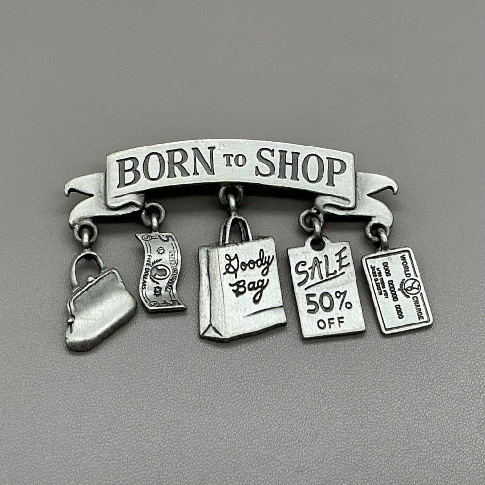 JJ Brooch Pin Women Silver Born To Shop Dangle Charms Purse Sale Bag Vintage